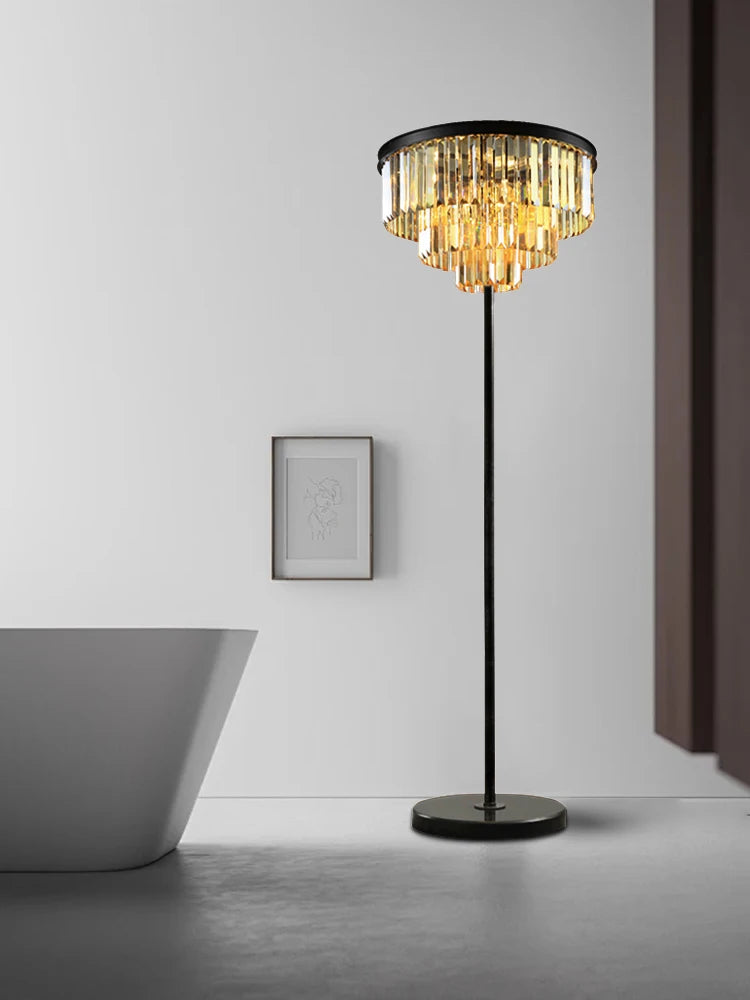 Gray Crystal Floor Lamps Luxury Led Home Decoration Amber Standard Light Living Room Bedside Appliance Standing Lighting 2025