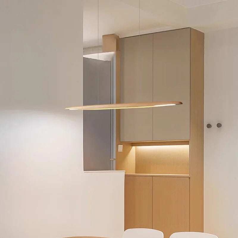 Modern LED Wooden Pendant Light Long Linear Hanging Lamp for Kitchen Island Office Bar Dining Living Room Pendant Lamp Lighting