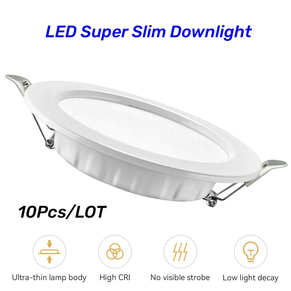 10pcs LED Downlight  5W 7W 9W 12W 20W 220V Recessed Ceiling Light 3/4/5 Inch Round LED Panel Down Light Spotlight Lighting