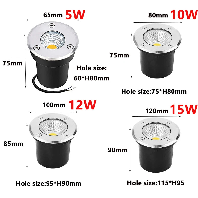 5W 10W 15W Led Garden Underground Lamps Outdoor IP67 Waterproof Buried Garden Path Spot Recessed Underground Light Warm White