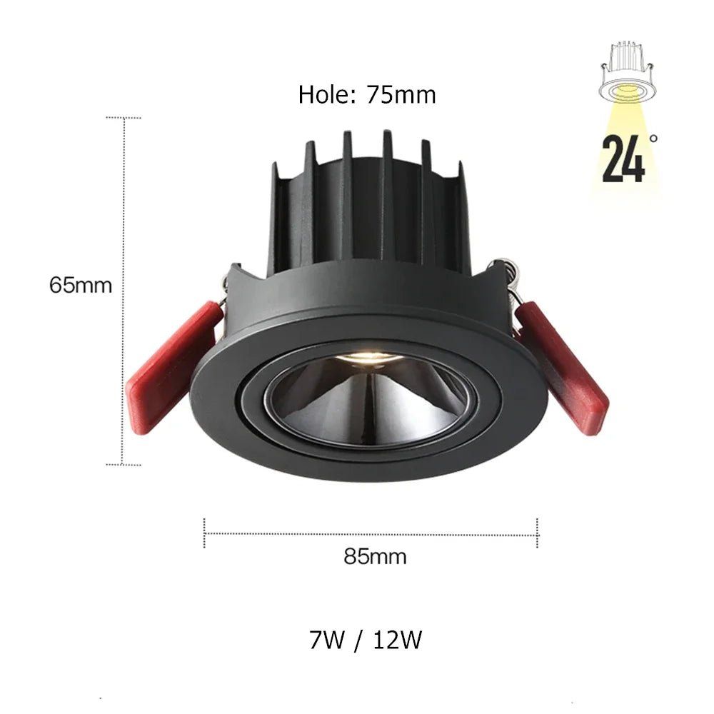 Led Downlight Recessed Deep Anti-glare Led Ceiling Downlights Single/ Double Dimmable 12W 24W For Home Bedroom Spot Office Lamp
