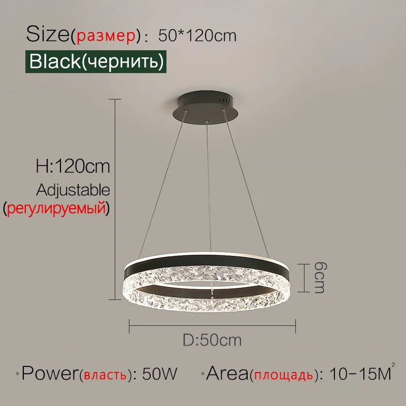 Nordic Creative Modern LED Chandelier Ceiling Dimmable Round Chandelier Living Room Dining Room Bedroom Glossy Lighting Fixtures