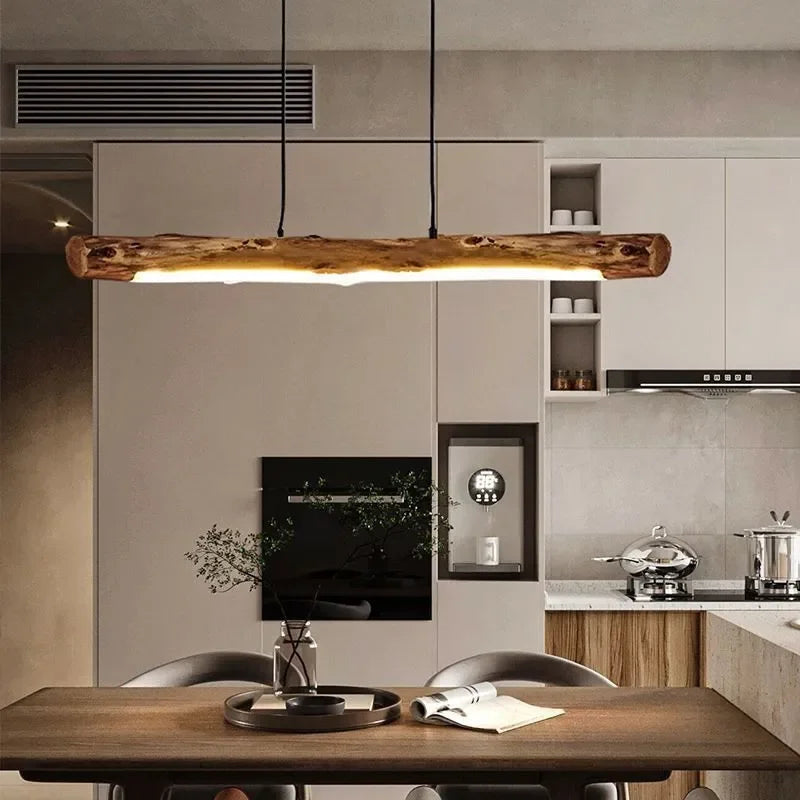 Japanese Retro Wabi Sabi Wood Led Pendant Lights Creative Log Chandelier Restaurant Bar Island Hanging Lamps Home Decorative