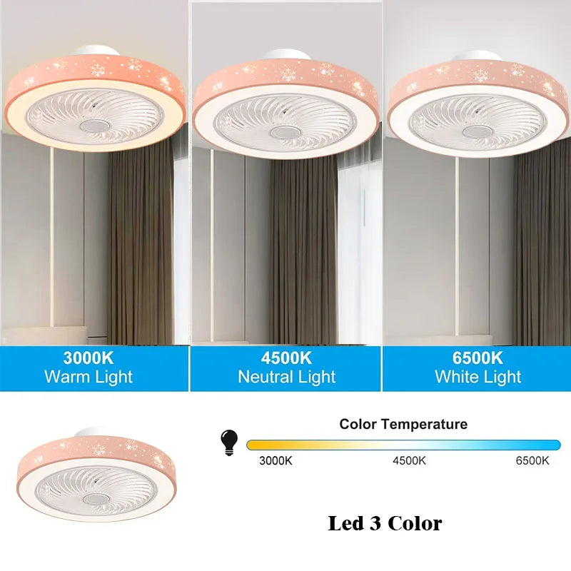 Pink Blue Ceiling Fans with Lights 6 Speeds APP+Remote Control Iron Fan Light Led 3 Color Dimmable Bedroom Living Room Fan Lamp