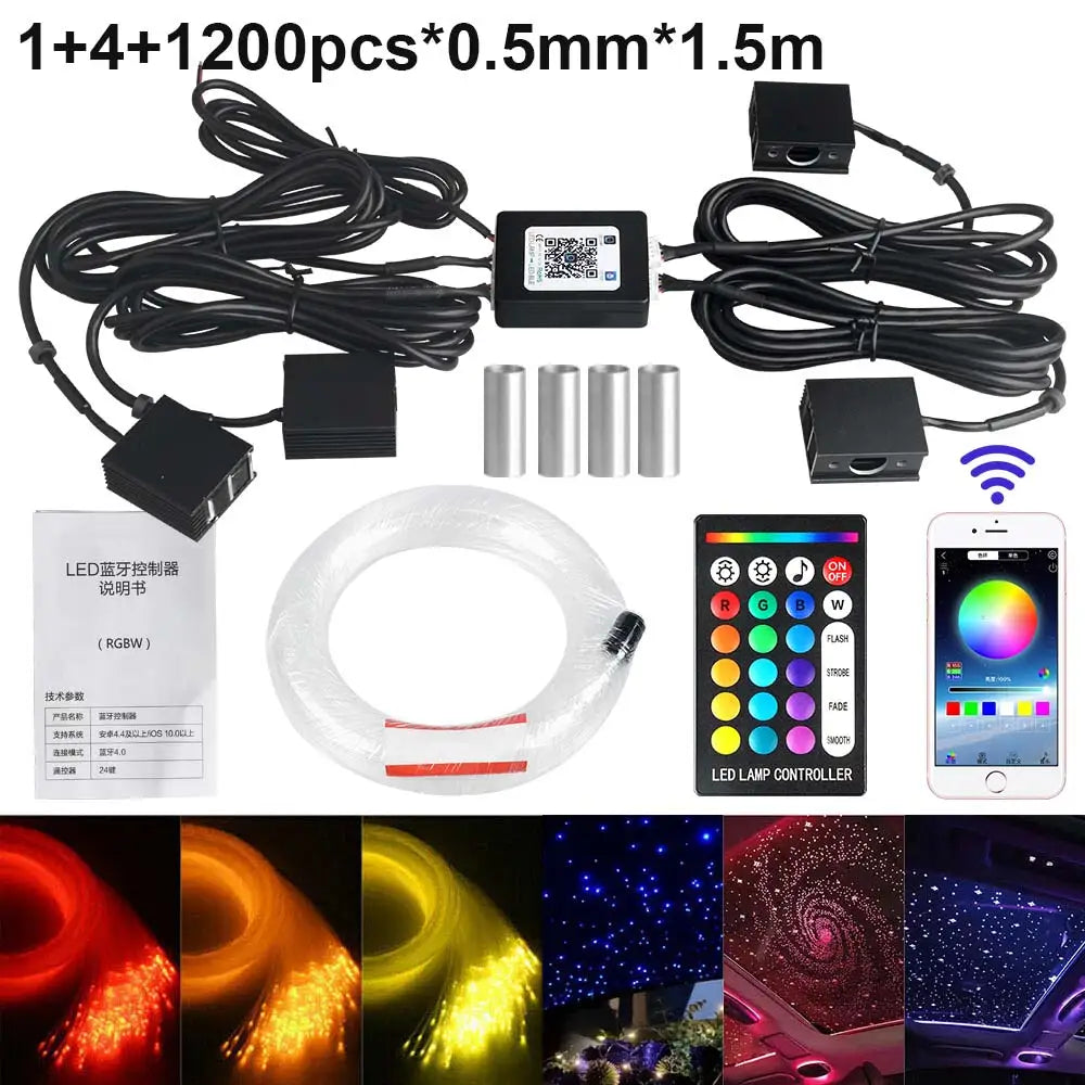 1/2/4 Split Fiber Optic Light Kit - RGBW Starry Sky Lamp with Bluetooth App & Music Sync - Distributed Ceiling Star Light for Car & Home