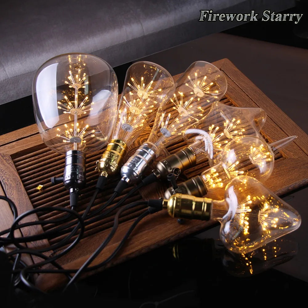 Vintage Led ST64 E27 LED Non- Dimmable Bulb Vintage Starry Sky Lamp 3W 2200K Bottle Lightbulb Decorative Christmas Firework Lamp