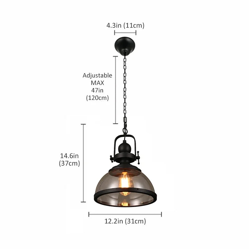 Iron LED Pendant Lights Loft Industrial Kitchen Hanging Lamp for Dining Room Decors Home Light Fixtures Glass Lampshade