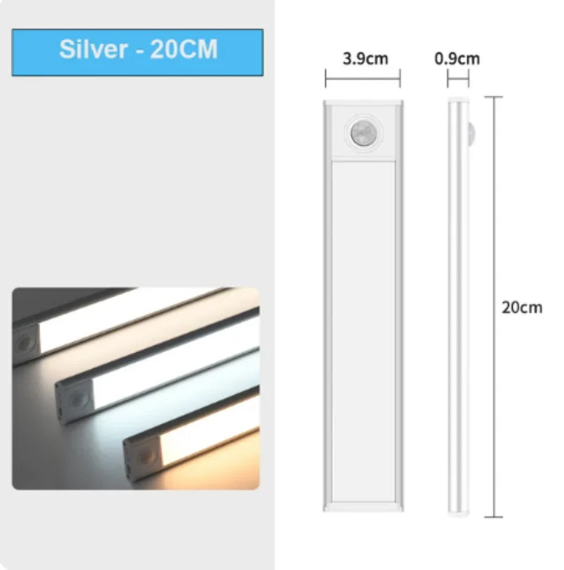 LED Night Light 20/30/40/60CM Motion Sensor Wireless USB Cabinet Night Light Wardrobe Lamp For Kitchen Cabinet Bedroom Wardrobe