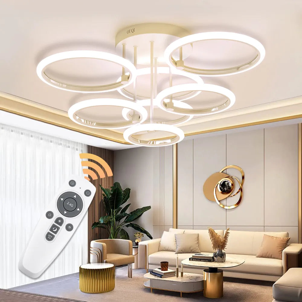 Led Ceiling Light Chandelier Ring Pendants Lights Square Lamp Dimming Remote Control Indoor Lighting Fixture Bedroom Living Room