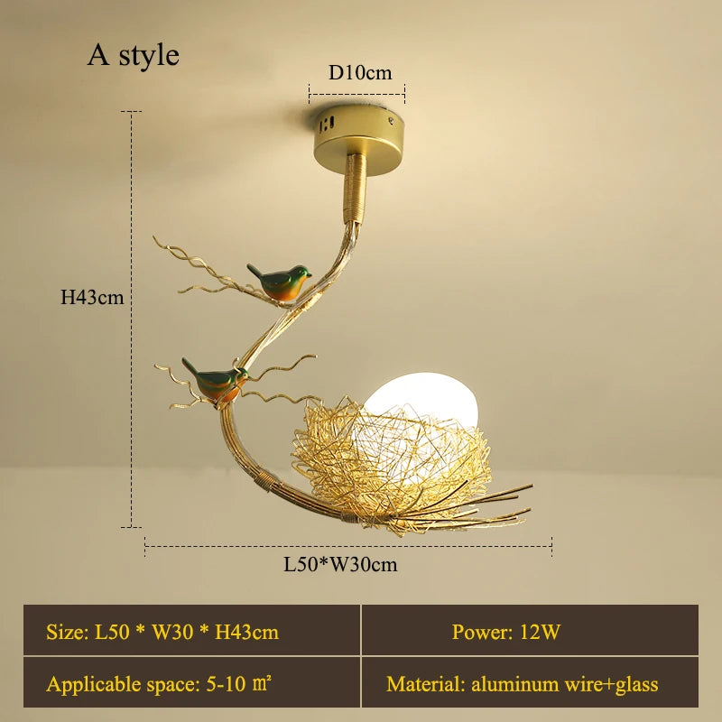 Modern Led Living Dining Room Kitchen Chandeliers Gold Bird Nest Egg Glass Ball Pendant Light Bedroom Loft Ceiling Hanging Lamp