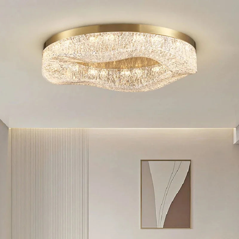 Luxury Gold Lustre Crystal Chandelier Rounded Copper Ceiling Lamp for Dining Living Room Bedroom Home Decoration