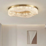 Luxury Gold Lustre Crystal Chandelier Rounded Copper Ceiling Lamp for Dining Living Room Bedroom Home Decoration