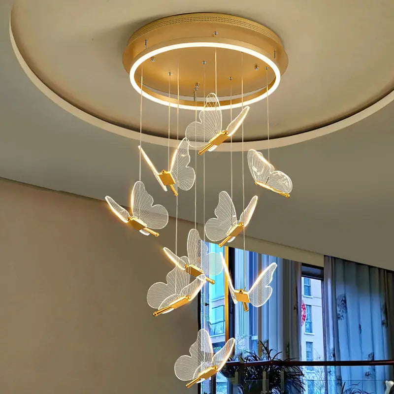 Butterfly Acrylic LED Pendant Chandelier Bedroom Bedside Background Hanging Ceiling Light Fixture