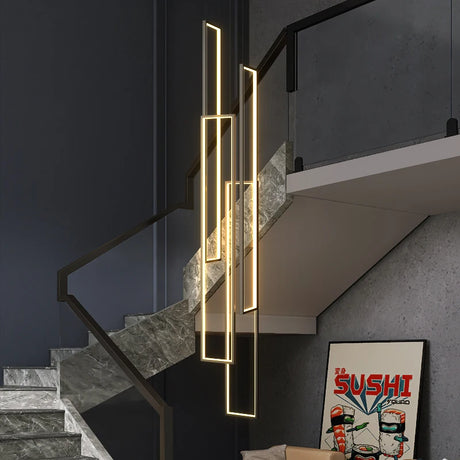 Large Modern Chandelier For Staircase  Led Home Decors Hanging Lamp Black /Gold Indoor Lighting Luxury Creative Rectangle Luster's