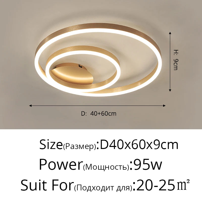 Nordic Creative Led Circle Chandeliers Bedroom Living Dining Room Lighting Chandelier Home Indoor Lamps Golden Brown Glossy Lamp