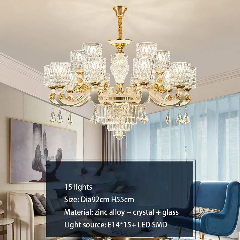 2025 New European Style Crystal Living Room Ceiling Chandelier Modern Light Luxury High-class Dining Room Pendant Lustre Fixture