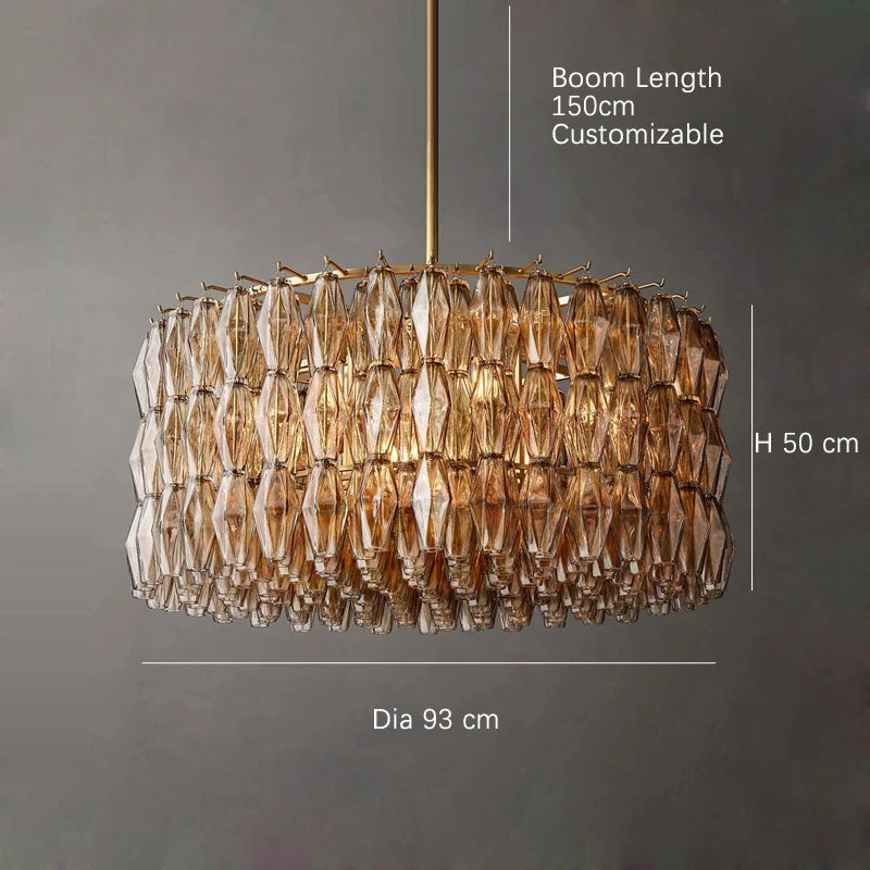 2025 Contemporary Glass Pendant Lamp Round Rectangle Chandelier Silver Black Finish Adjustable Ceiling Light Villa