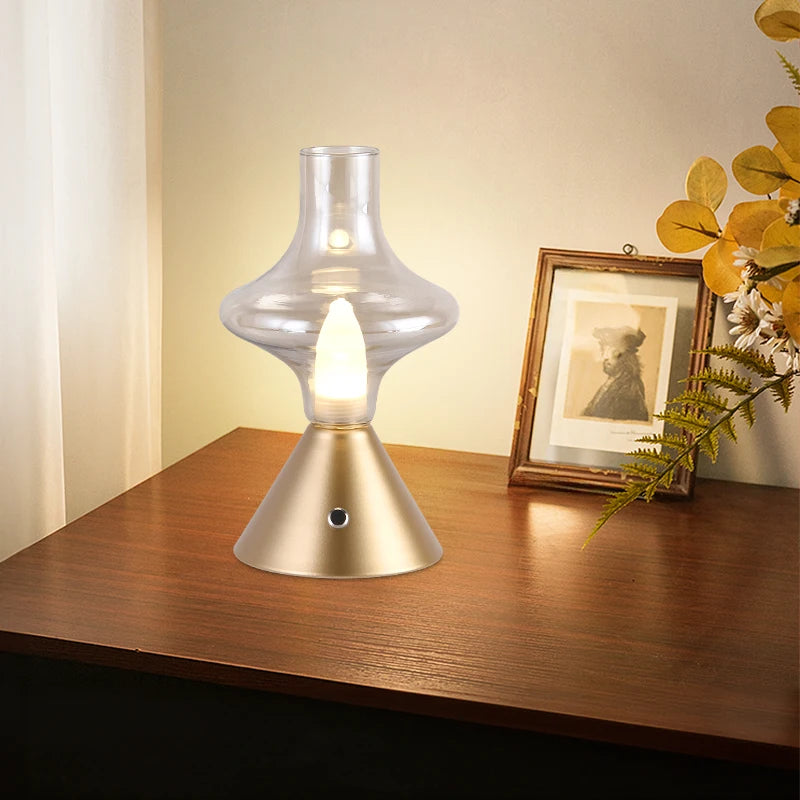 Retro table lamp LED glass night light rechargeable bedroom bedside desk light bar restaurant atmosphere light