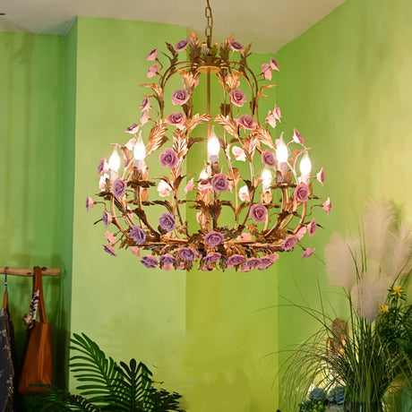 Nordic Light Luxury E14 LED Chandelier Rose Copper Ceramic Pendent Lamp Restaurant Living Room Bedroom Home Lighting Decoration