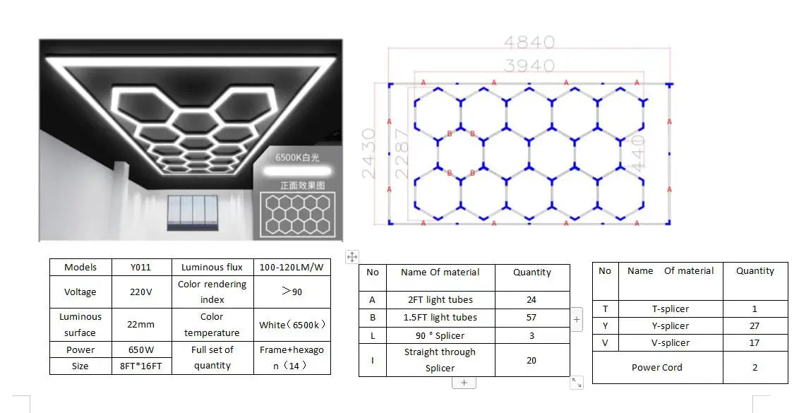Factory Direct Hexagonal LED Garage Grid Light - Modular Honeycomb Work Lamp System for Car Beauty Shop, Gym & Barber Shop