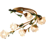 Romantic American Retro Countryside Flower LED Ceiling Light Nordic Designer Wrought Iron Glass Living Room Decoration