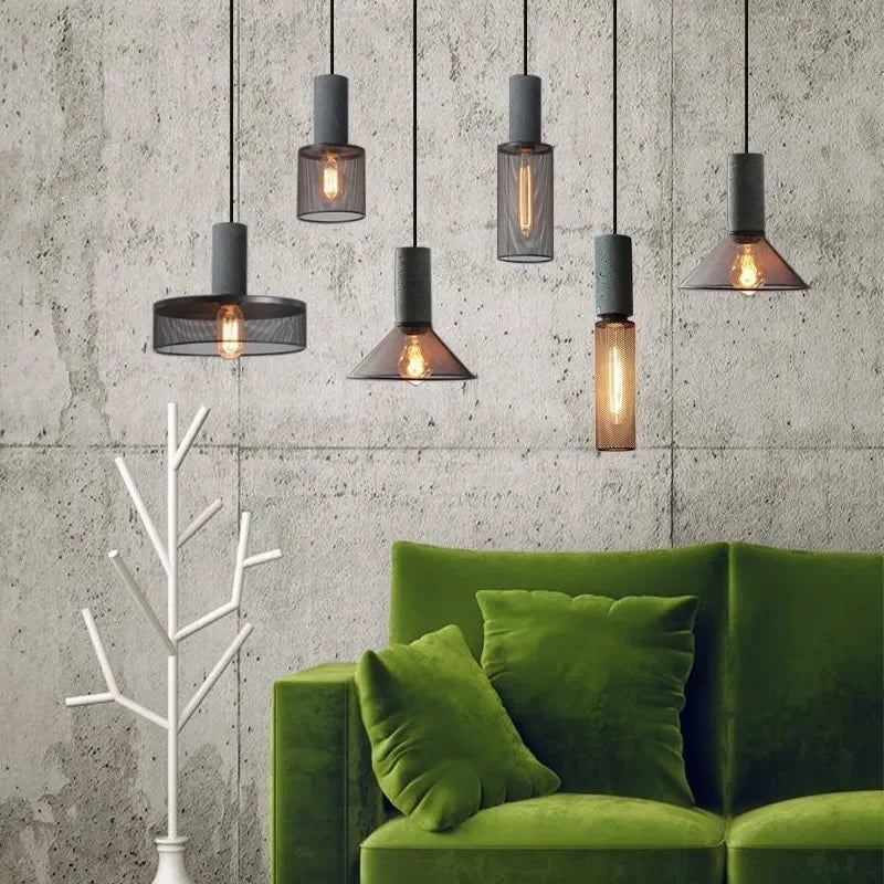 Industrial LED Pendant Light Retro Multi head Cement Hanging Fixture Living Room Bedroom Illumination Bar Dining Room Decors Lamp