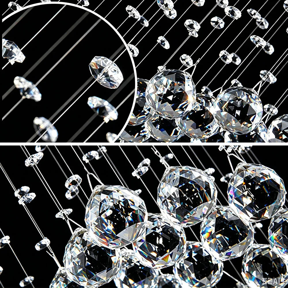 Luxury Long Tassel Crystal Flush Mount Chandelier LED Ceiling Light For Villa Duplex Staircase High Ceiling Living Room Foyer