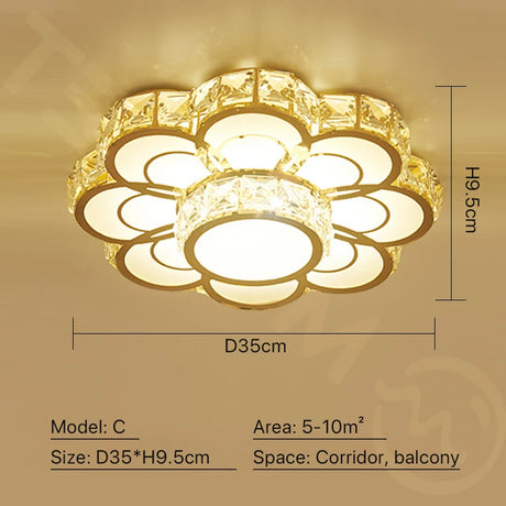 Fashion Flower Crystal LED Aisle Ceiling Chandelier Lamps Gold Plat fonier For Corridor Lustre Corridor Balcony Entrance lighting