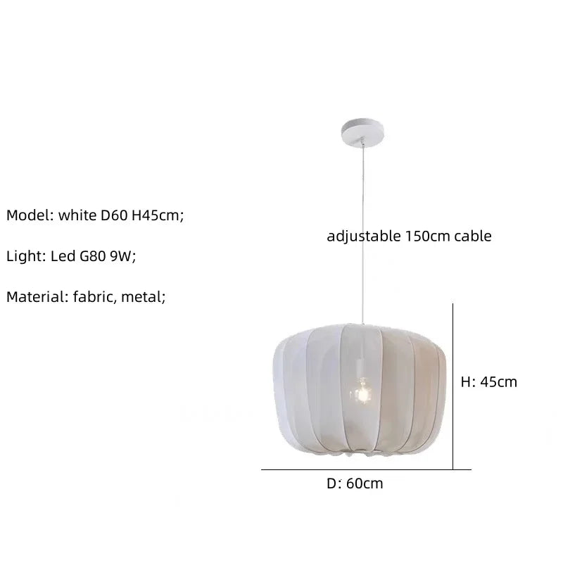 Modern Fabric Ceiling Pendant Lamp E27 - Minimalist Wabi-Sabi LED Ceiling Light Fixture for Living Room, Hotel, Restaurant & Shop