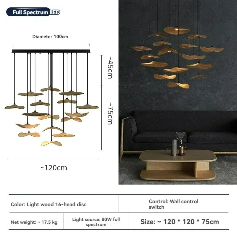 Japanese Wabi Sabi Solid Wood Lamp for Living Dining Room  Villa Duplex Kitchen Island Linear Light 3colors Changeable