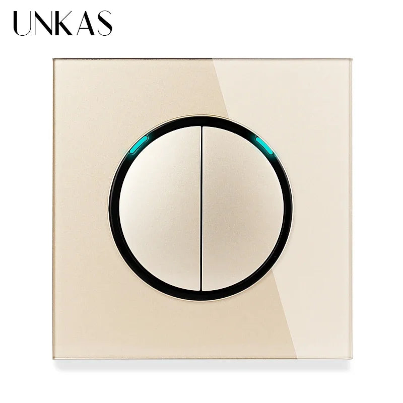 Modern 2-Way Pass Through Light Switch - Gray Glass Panel with LED Indicator