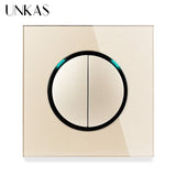 Modern 2-Way Pass Through Light Switch - Gray Glass Panel with LED Indicator