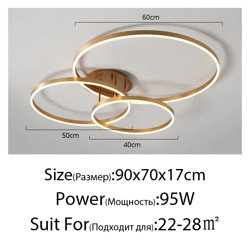 Nordic Creative Led Circle Chandeliers Bedroom Living Dining Room Lighting Chandelier Home Indoor Lamps Golden Brown Glossy Lamp