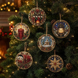 6Pcs Wooden Christmas Decoration DIY Pearl Art Kits for Adults, Xmas Tree Crafts Hanging Ornament Kit with Beads, Gems & Twine