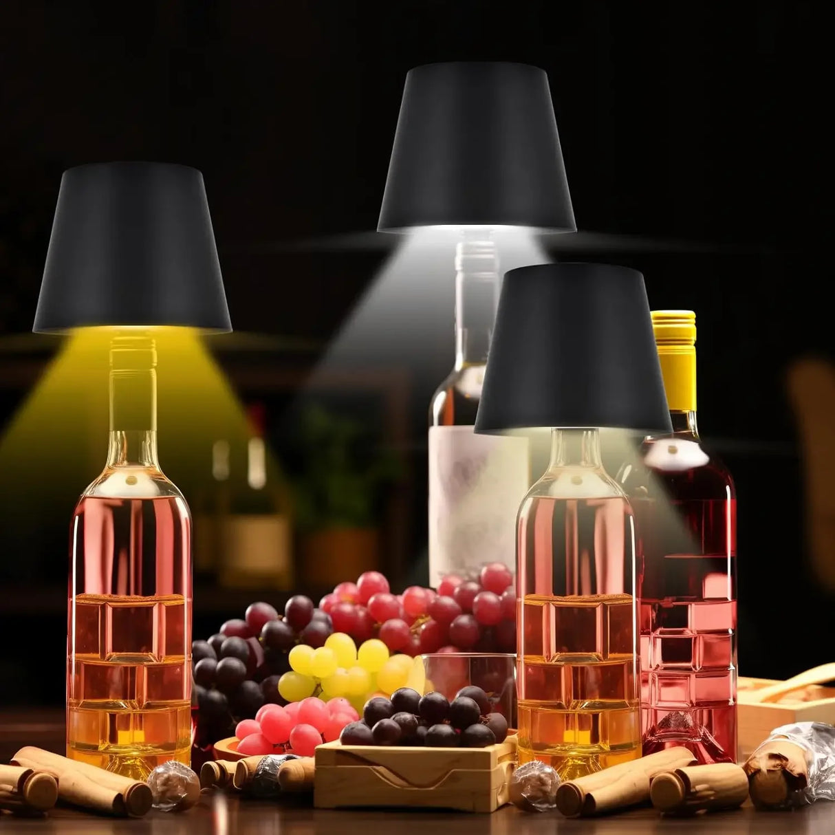 Wireless Bottle Table Lamp - 3 Colors Control + Stepless Dimming Night Light for Wine Bottles - Desk Lamp