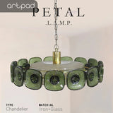 Vintage Glass Petal Chandelier for Living Room Dining Room French Green Cear Glass Hanging Pendant Chandelier Lights Bedroom
