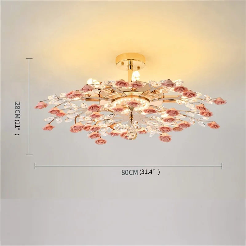 Flower Chandelier Lights Modern Ceramics Pink Flowers LED for Home Decor Dining Room Living Room Bedroom Ceiling Lamps