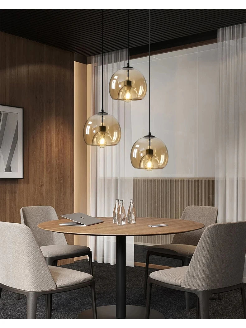 Modern Retro Glass Dining room Bedroom Living Room Chandelier Amber Smoke Gray Glass Small Chandelier Ambient Lighting E27