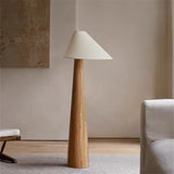 Conical Oak Solid Wood Floor Lamp - Retro Wabi-Sabi Standing Light & Desk Lamp Fixture for Living Room, Bedroom & Study