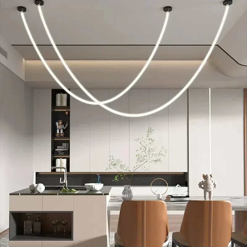 Nordic Long Line Chandelier Modern Flexible Long Tube LED  Lights Restuarant Cafe Bar Dining Room Pendant Lamps