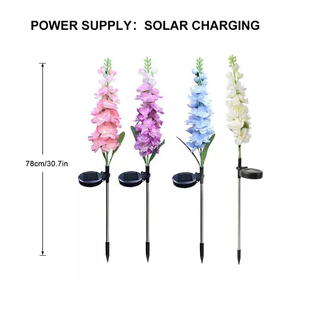 Solar Multicolor Artificial Tall Delphinium Larkspur Stake Lights,Waterproof  Ground Lamp for Outdoor Lawn, Yard, Garden Pathway