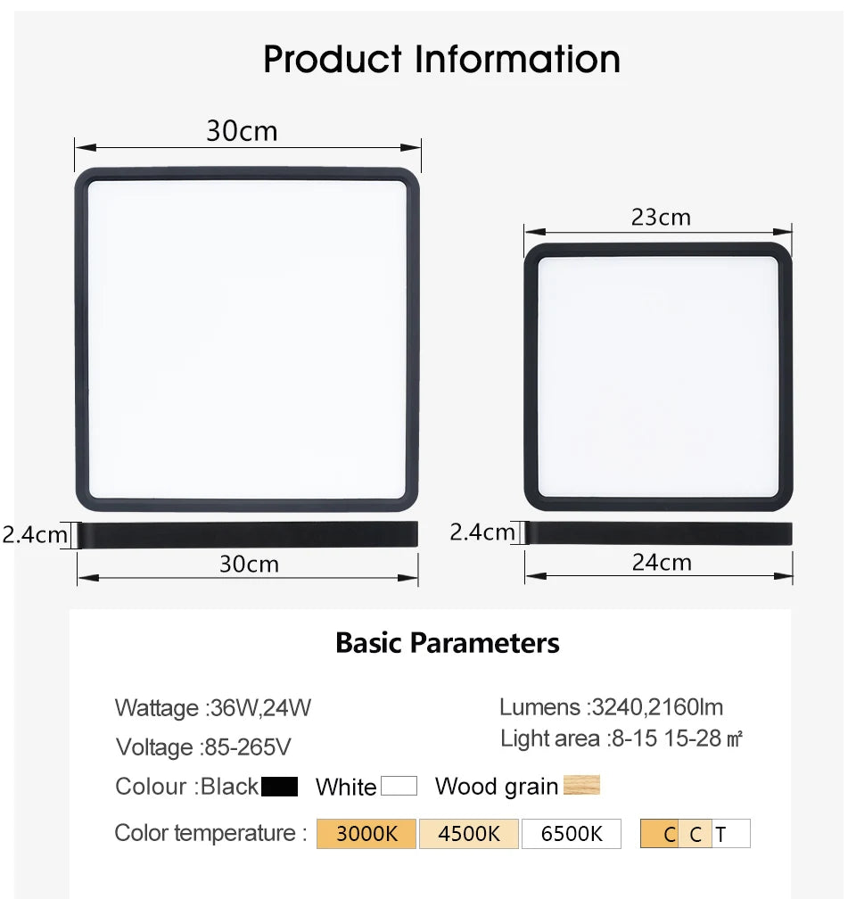 Led Ceiling Lamp Modern Square 2.4cm Ultra Thin 24w 36w Modern Panel Ceiling Lights For Living Room Bedroom Kitchen Indoor Light