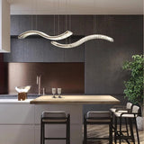 2026 Dining Room Lustre Remote Control Dimmable Pendant Lights Luxury K9 Crystal Hang Chandelier Wave Steel Lamp Fixtures