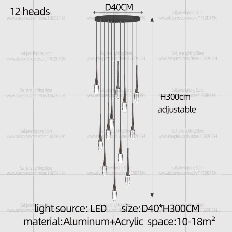 Nordic Minimalist Chandelier Home Decor Living Room Loft Chandelier Interior Lighting Duplex House Villa LED Stair Pendant Light