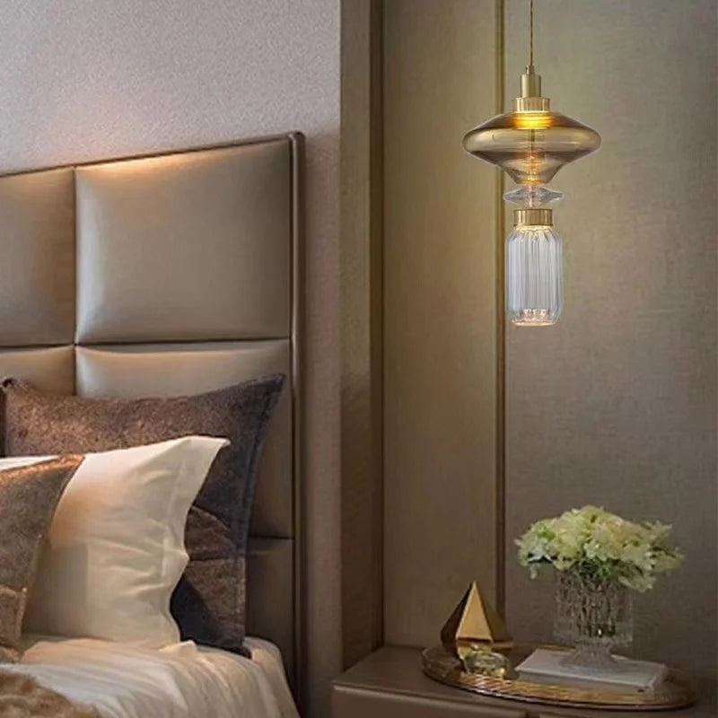 New LED Chandelier Clear Amber Glass Free Collocation Hall Parlor Restaurant Bedside Lighting Fixtures Wire 200cm Adjustable