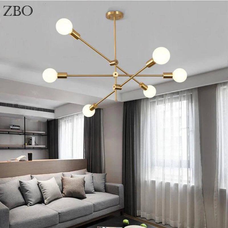 Nordic Iron Gold Pendant Lamp - Geometric LED Light for Dining Room