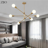 Nordic Iron Gold Pendant Lamp - Geometric LED Light for Dining Room