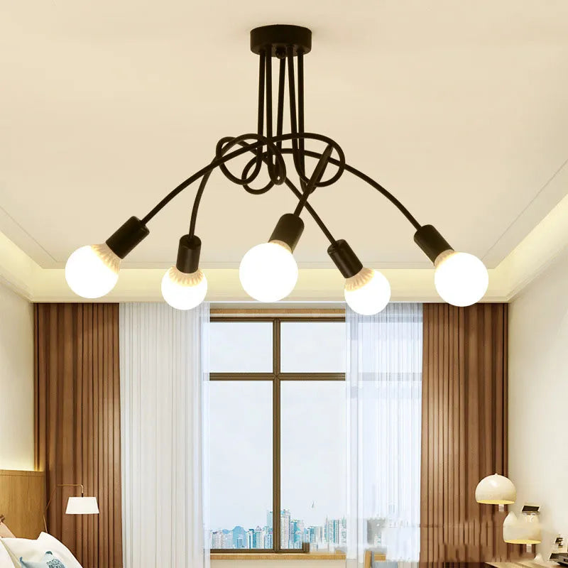 American Retro Ceiling Light Wrought Iron LED E27 Chandelier Black and White Lamp Living Room Decoration Home Lighting Fixture