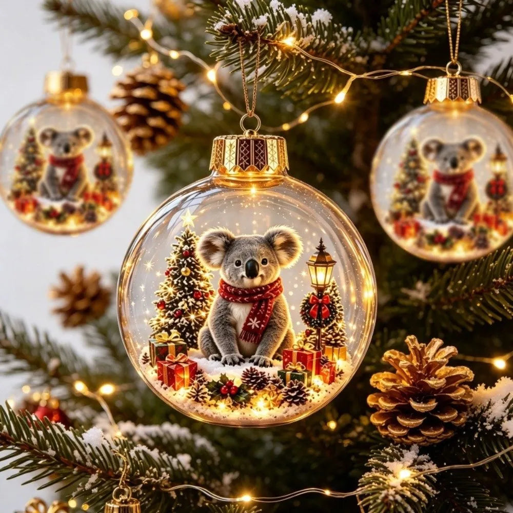 Acrylic Light-Up Christmas Ball Ornament Transparent Snowman Xmas Tree Hanging Pendant Animal Pattern Penguin