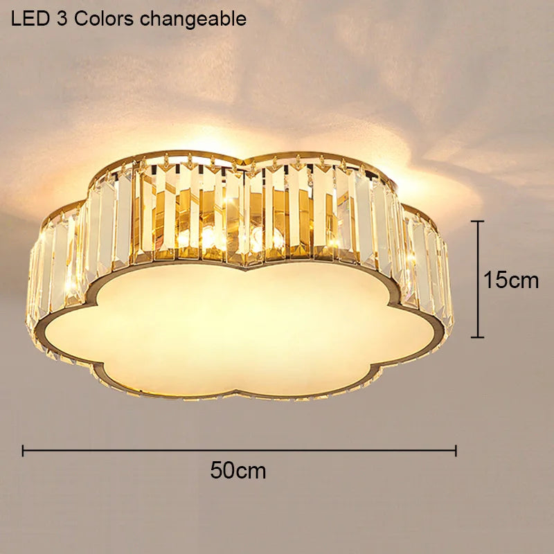 Modern Geometric Crystal Ceiling Light - Round & Square LED Lamp for Bedroom
